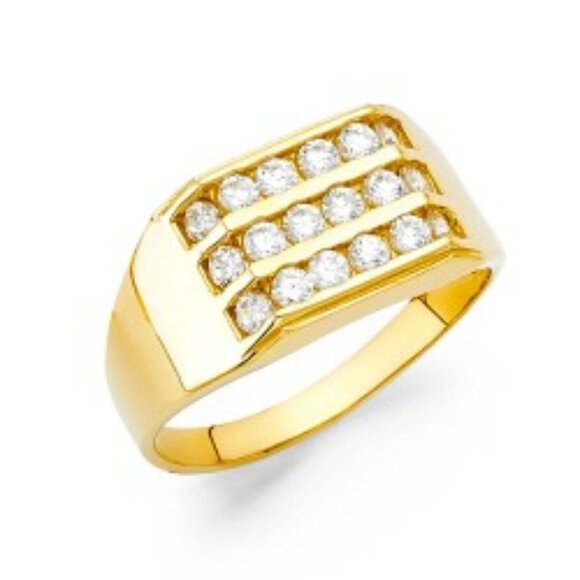 10mm Solid 14K Yellow Gold CZ Men's Ring